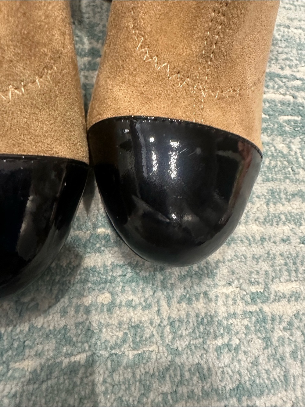 CHANEL Tan Suede Over-the-Knee Boots with Black Accents and Gold Block Heel - Picture 6 of 16